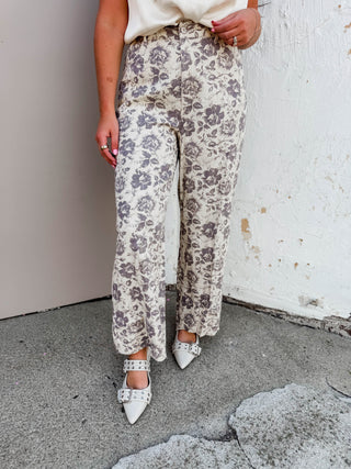 Serena Floral Pants-Ecru