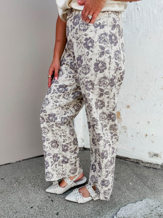 Serena Floral Pants-Ecru