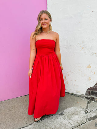 Having A Moment Midi Dress-Red