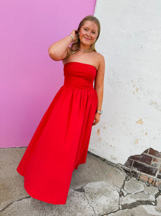 Having A Moment Midi Dress-Red