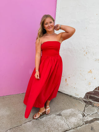 Having A Moment Midi Dress-Red