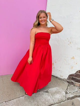 Having A Moment Midi Dress-Red