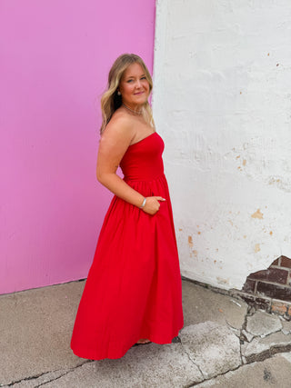 Having A Moment Midi Dress-Red
