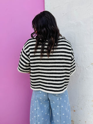 Gwen Striped Knit Top-Black