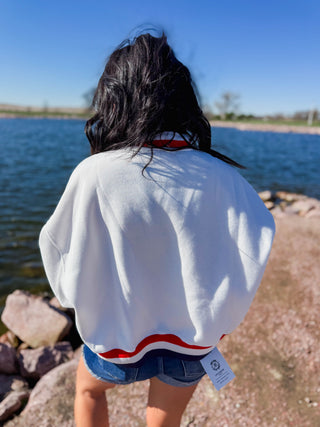 USA Varsity Mock Neck Sweatshirt-White