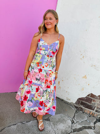 Pretty In Patchwork Midi Dress