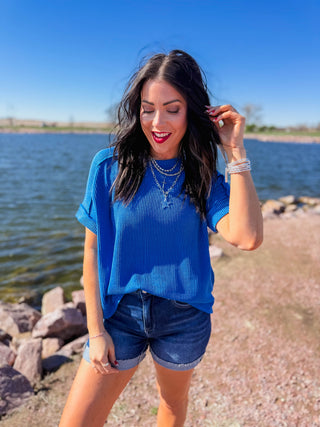 Kyla Corded Top-Ocean Blue