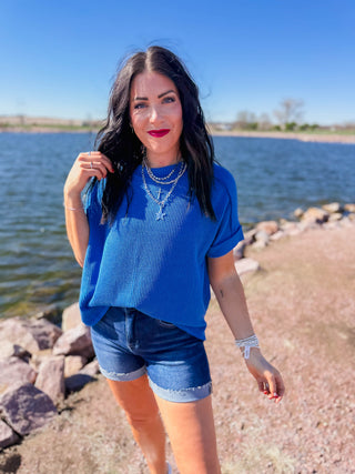 Kyla Corded Top-Ocean Blue