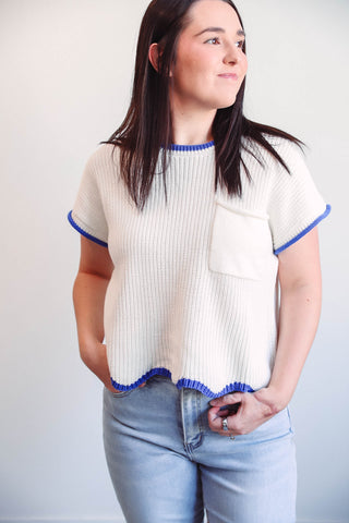 Haley Knit Top-Off White/Blue