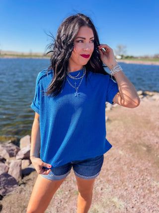 Kyla Corded Top-Ocean Blue
