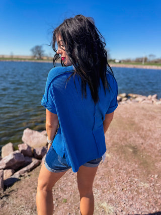 Kyla Corded Top-Ocean Blue