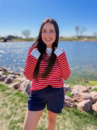 Easy Day Striped Pullover-Ruby