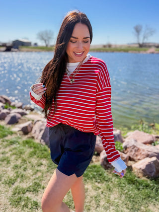 Easy Day Striped Pullover-Ruby