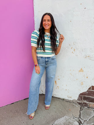 Avery Striped Knit Top-Cream/Green