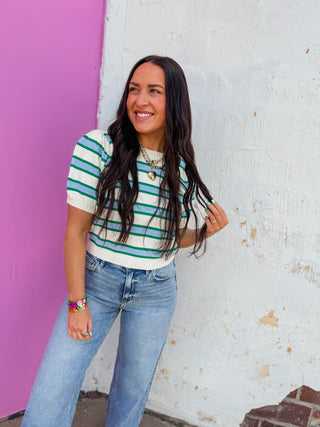 Avery Striped Knit Top-Cream/Green