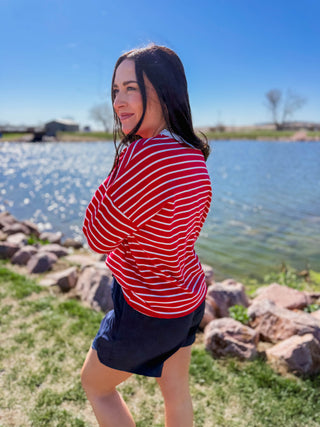 Easy Day Striped Pullover-Ruby