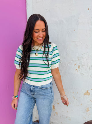 Avery Striped Knit Top-Cream/Green
