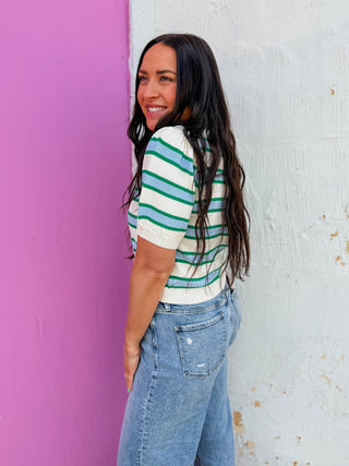 Avery Striped Knit Top-Cream/Green