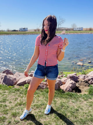 Annika Striped Top-Red/White