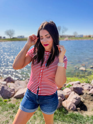 Annika Striped Top-Red/White