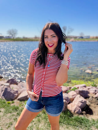 Annika Striped Top-Red/White