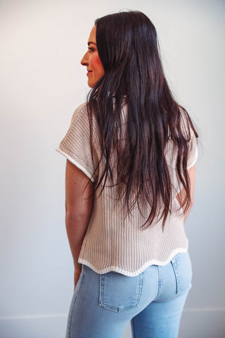 Haley Knit Top-Taupe/Off White