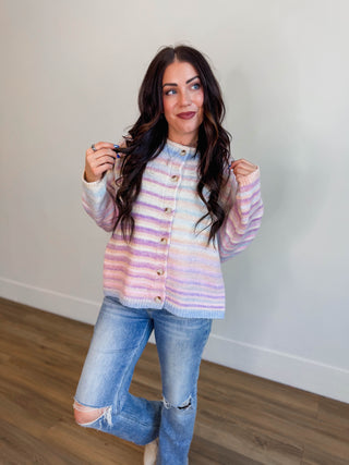 Over The Rainbow Cardigan-Bubblegum/Mint