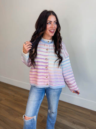 Over The Rainbow Cardigan-Bubblegum/Mint