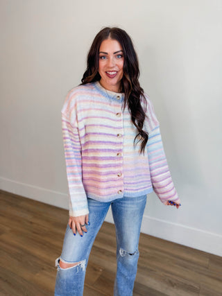Over The Rainbow Cardigan-Bubblegum/Mint