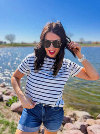 Go-Getter Striped Tee-Navy