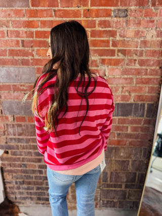 Play It Cool Striped Pullover-Red/Pink