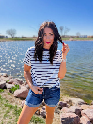 Go-Getter Striped Tee-Navy