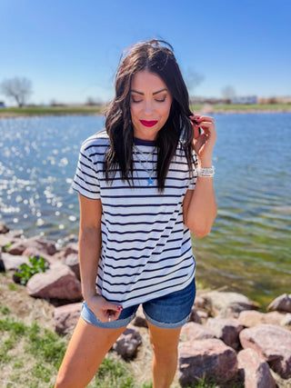 Go-Getter Striped Tee-Navy