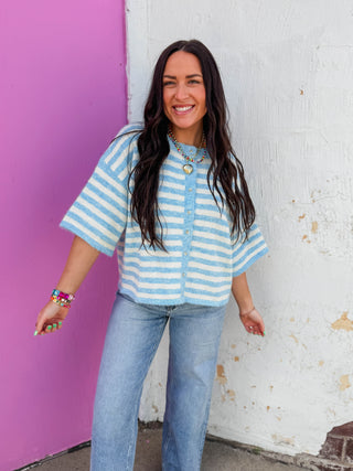 Gwen Striped Knit Top-Light Blue