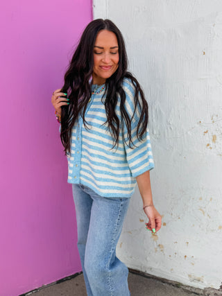 Gwen Striped Knit Top-Light Blue