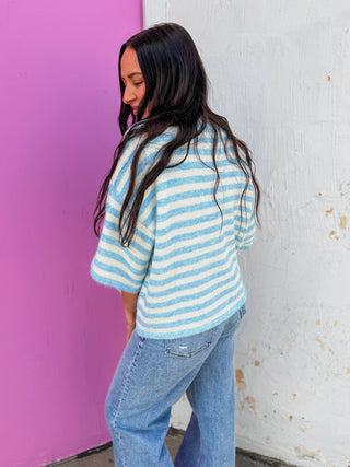 Gwen Striped Knit Top-Light Blue
