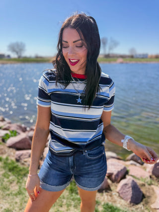 Caitlin Striped Tee-Navy