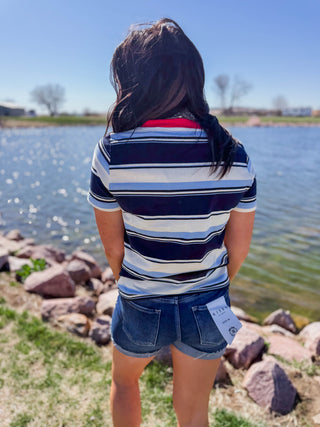 Caitlin Striped Tee-Navy