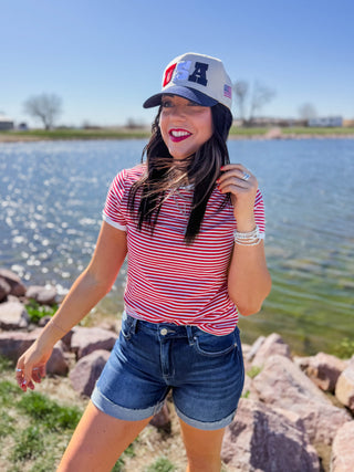 All Day Striped Tee-Ruby