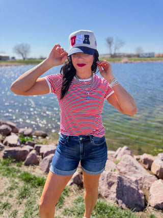 All Day Striped Tee-Ruby
