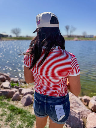 All Day Striped Tee-Ruby