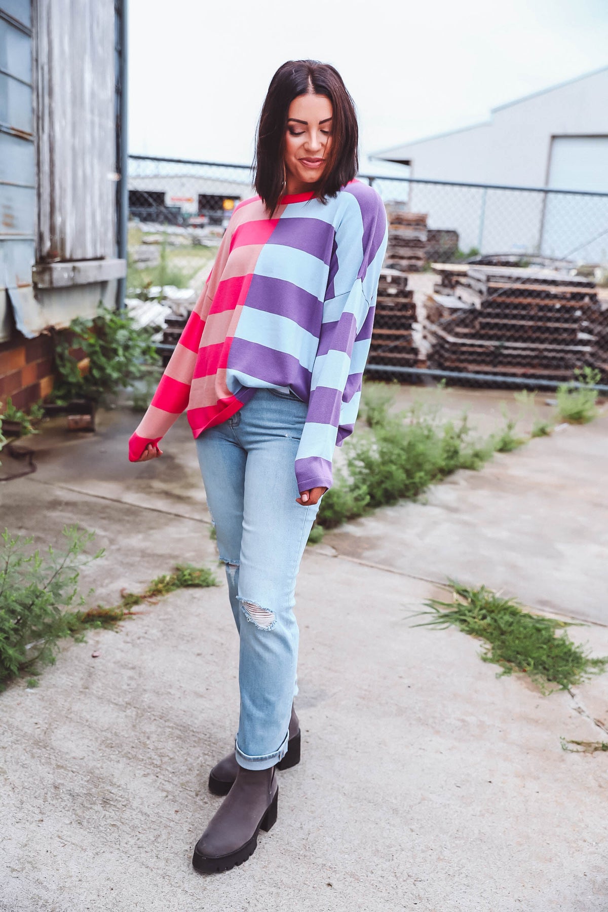 Maggie Color Block Sweater-Purple/Blue