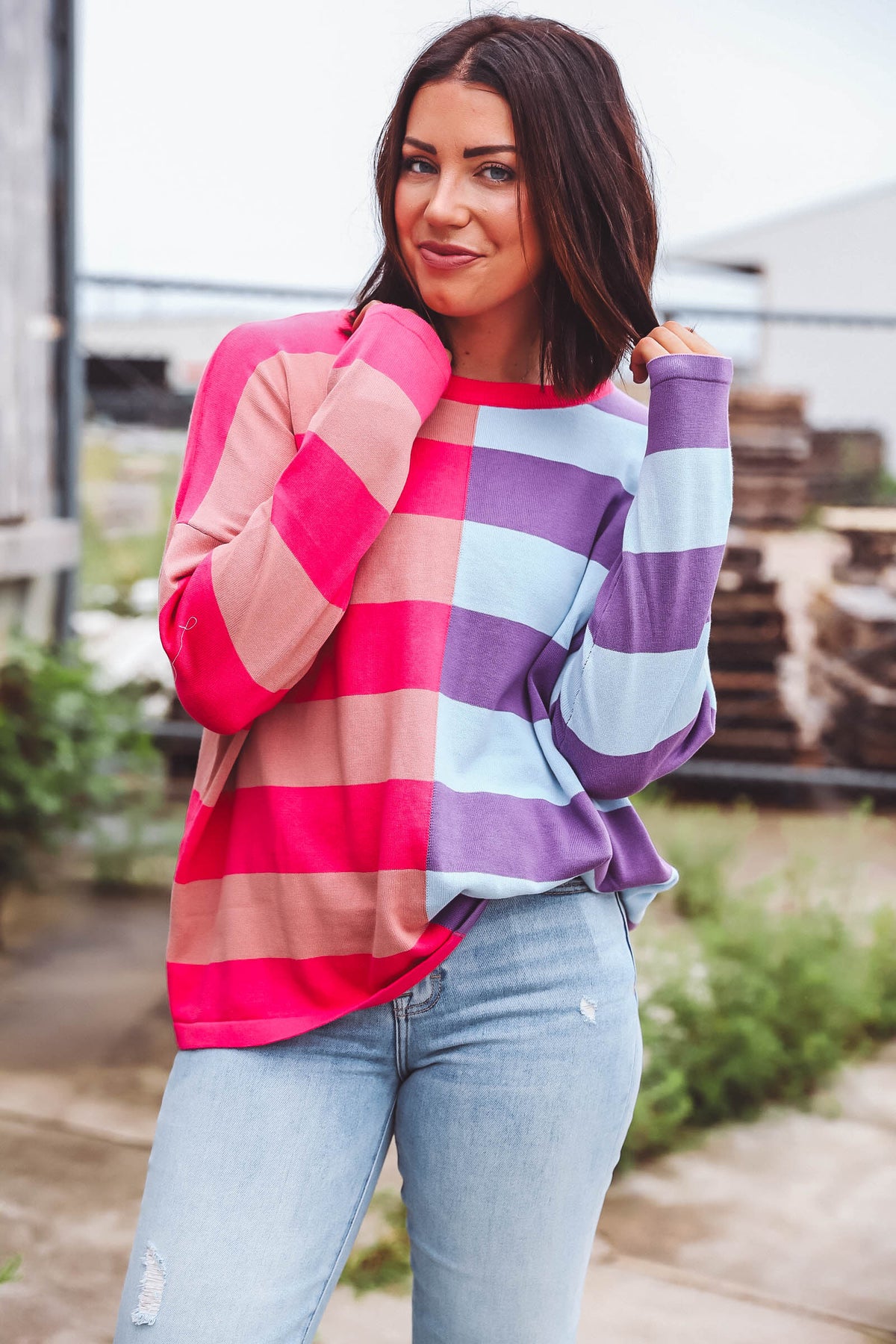 Maggie Color Block Sweater-Purple/Blue