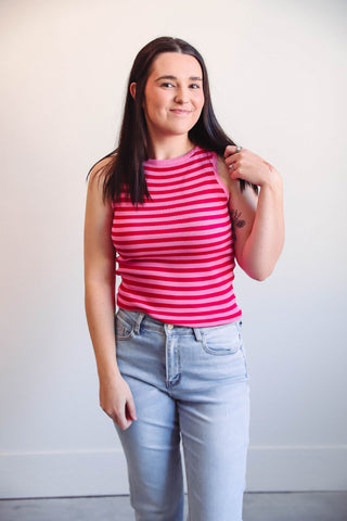 Maddie Striped Tank-Punch/Fuchsia