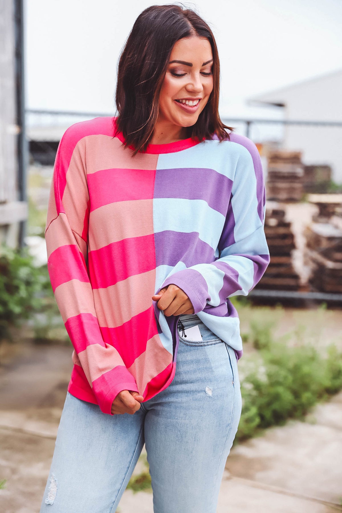 Maggie Color Block Sweater-Purple/Blue