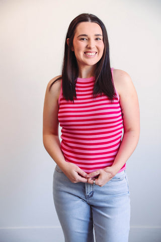 Maddie Striped Tank-Punch/Fuchsia