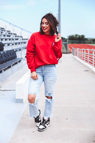 Nebraska Barkley Split Sleeve Crewneck-Red