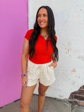Bianca Button Down Tee-Tomato