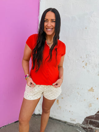 Bianca Button Down Tee-Tomato