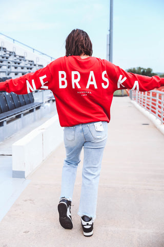 Nebraska Barkley Split Sleeve Crewneck-Red